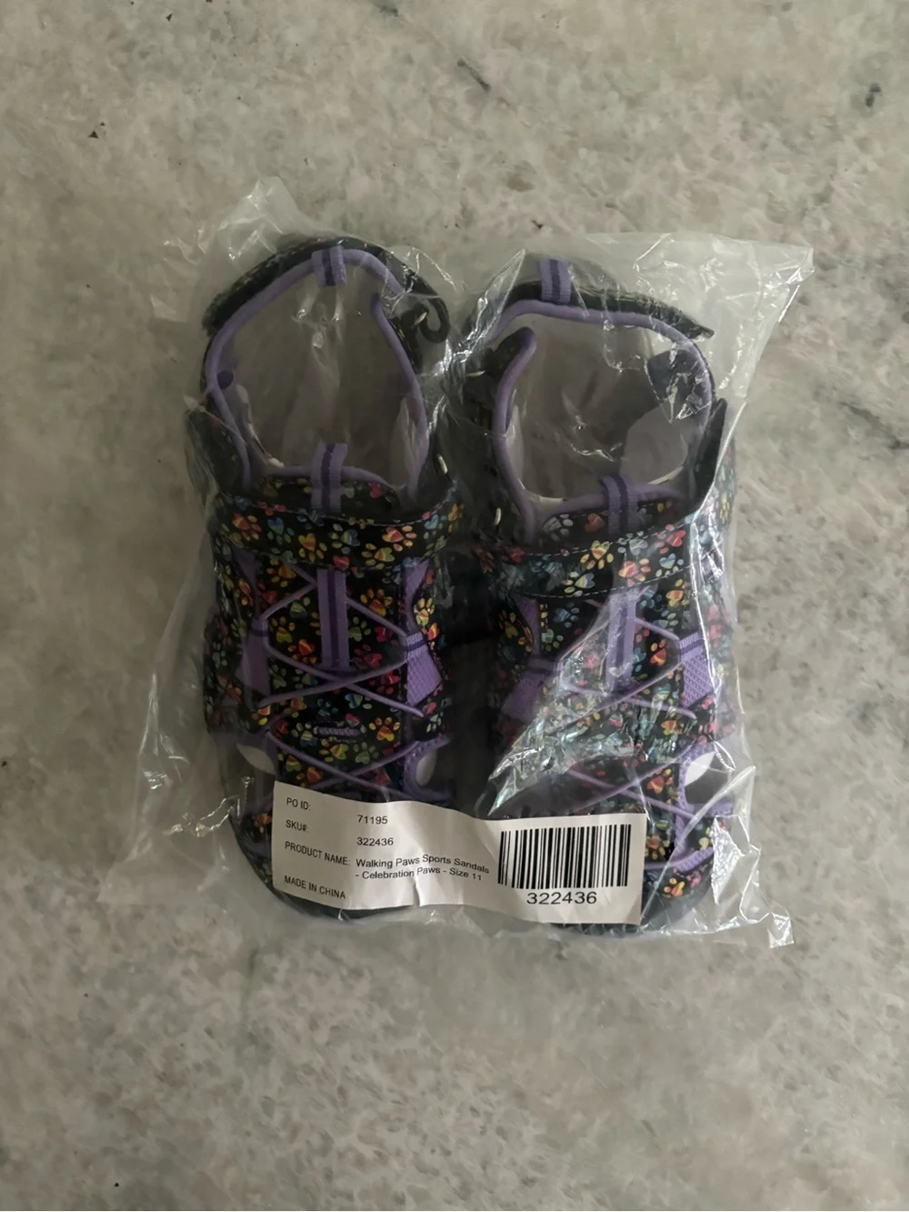 Skechers Black Sandals with Purple and Multicolor Paw Prints